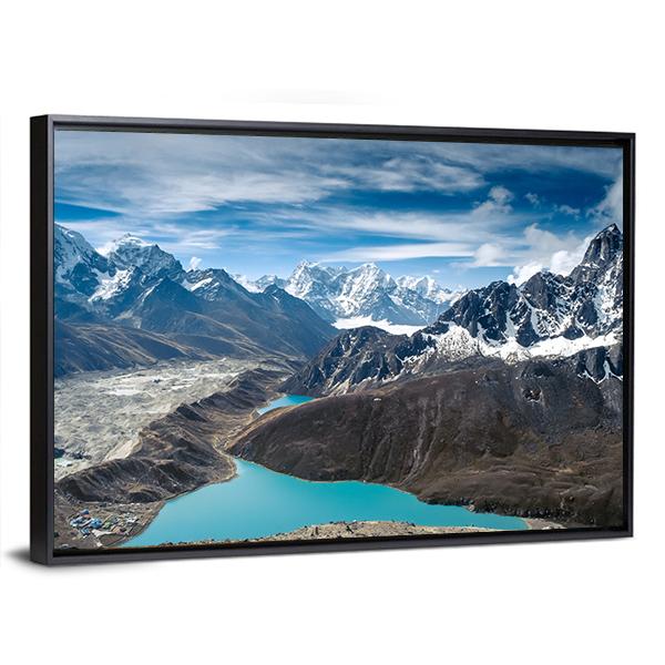 Snow-Capped Mountains With Lake Nepal Canvas Wall Art-5 Horizontal-Gallery Wrap-22" x 12"-Tiaracle
