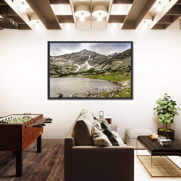Snow Covered Landscape Of Rila Mountain And Lake Canvas Wall Art-1 Piece-Floating Frame-24" x 16"-Tiaracle