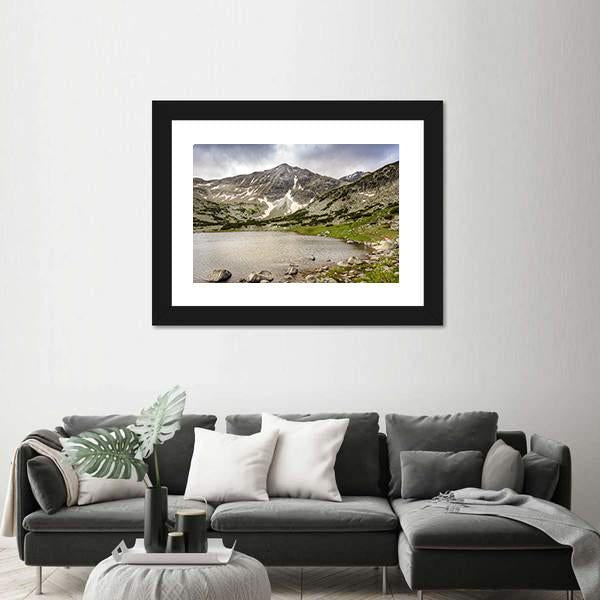 Snow Covered Landscape Of Rila Mountain And Lake Canvas Wall Art-1 Piece-Framed Print-20" x 16"-Tiaracle