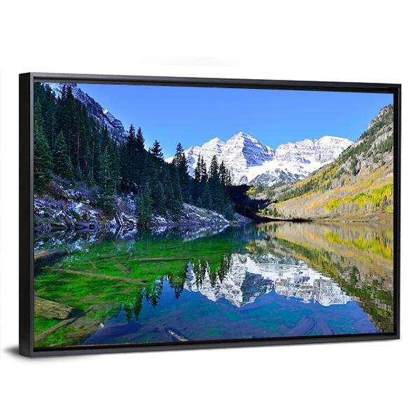 Snow Covered Mountains Reflecting In The Lake Canvas Wall Art-3 Horizontal-Gallery Wrap-25&quot; x 16&quot;-Tiaracle