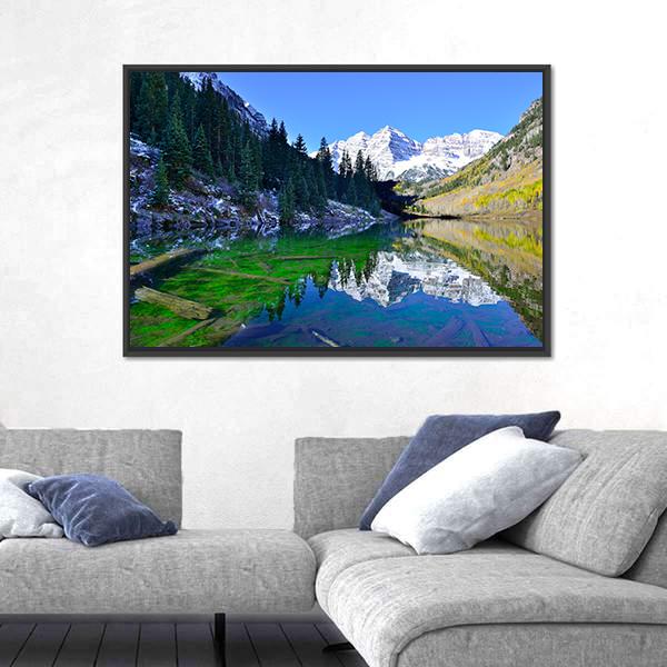 Snow Covered Mountains Reflecting In The Lake Canvas Wall Art-3 Horizontal-Gallery Wrap-25&quot; x 16&quot;-Tiaracle