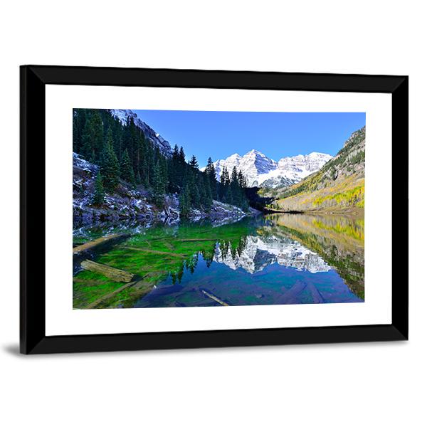 Snow Covered Mountains Reflecting In The Lake Canvas Wall Art-3 Horizontal-Gallery Wrap-25" x 16"-Tiaracle