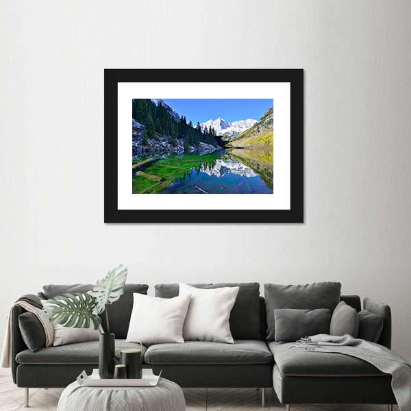 Snow Covered Mountains Reflecting In The Lake Canvas Wall Art-3 Horizontal-Gallery Wrap-25" x 16"-Tiaracle