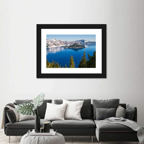 Snow In Summer On Crater Lake Canvas Wall Art-1 Piece-Framed Print-20" x 16"-Tiaracle