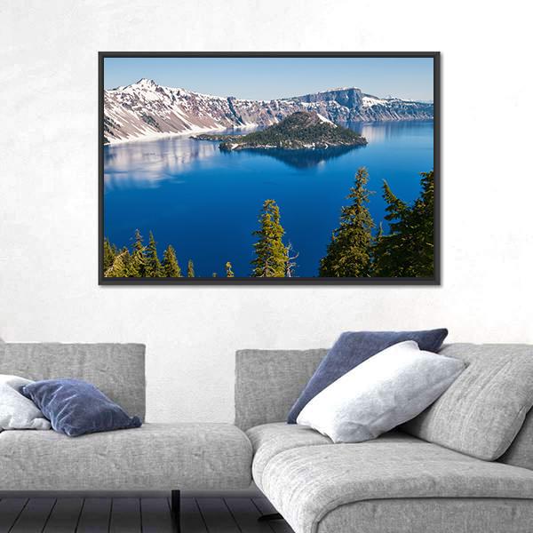 Snow In Summer On Crater Lake Canvas Wall Art-5 Horizontal-Gallery Wrap-22" x 12"-Tiaracle