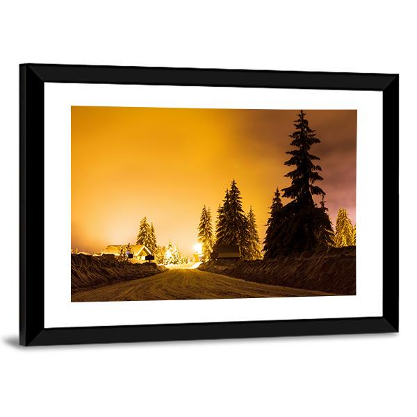 Snow On Trees In Street Light Canvas Wall Art-5 Horizontal-Gallery Wrap-22" x 12"-Tiaracle