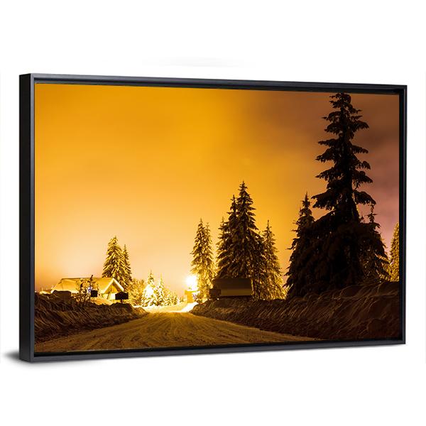 Snow On Trees In Street Light Canvas Wall Art-5 Horizontal-Gallery Wrap-22" x 12"-Tiaracle
