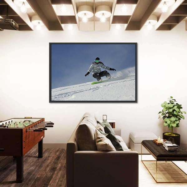 Snowboard Woman Racing Downhill Slope Canvas Wall Art-1 Piece-Floating Frame-24" x 16"-Tiaracle