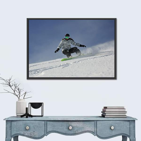 Snowboard Woman Racing Downhill Slope Canvas Wall Art-5 Horizontal-Gallery Wrap-22" x 12"-Tiaracle