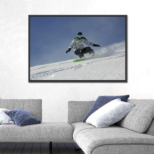 Snowboard Woman Racing Downhill Slope Canvas Wall Art-5 Horizontal-Gallery Wrap-22" x 12"-Tiaracle