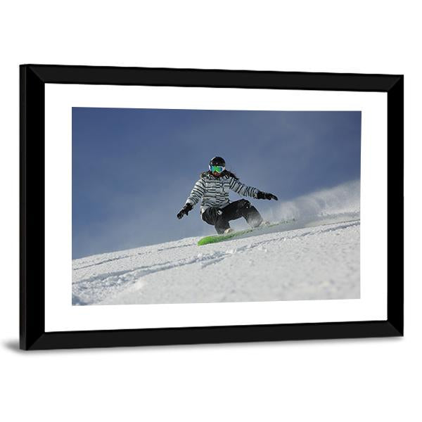 Snowboard Woman Racing Downhill Slope Canvas Wall Art-5 Horizontal-Gallery Wrap-22" x 12"-Tiaracle