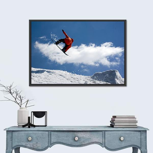Snowboarder Jump From Snow Ramp Canvas Wall Art-5 Horizontal-Gallery Wrap-22" x 12"-Tiaracle