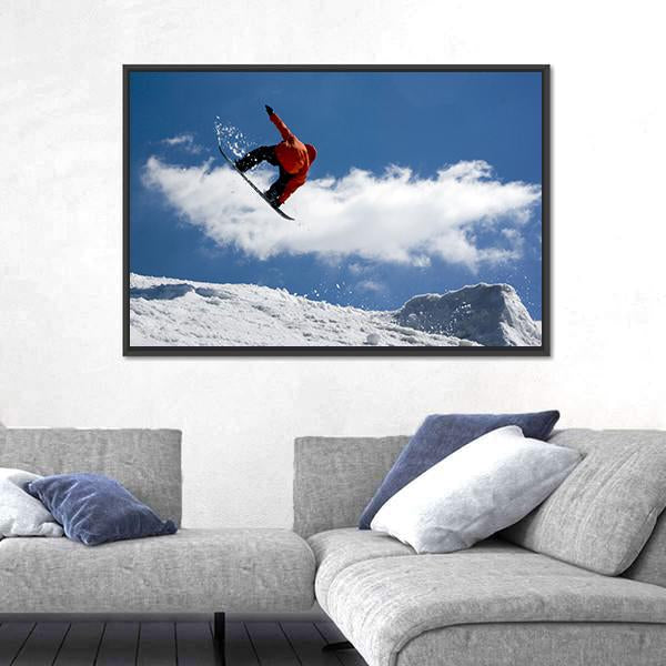 Snowboarder Jump From Snow Ramp Canvas Wall Art-5 Horizontal-Gallery Wrap-22" x 12"-Tiaracle