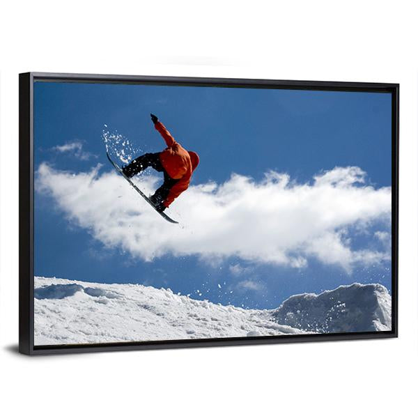 Snowboarder Jump From Snow Ramp Canvas Wall Art-5 Horizontal-Gallery Wrap-22" x 12"-Tiaracle