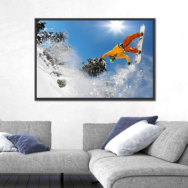 Snowboarder Jumping Against Blue Sky Canvas Wall Art-5 Horizontal-Gallery Wrap-22" x 12"-Tiaracle
