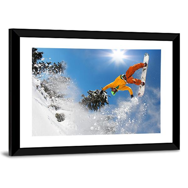 Snowboarder Jumping Against Blue Sky Canvas Wall Art-5 Horizontal-Gallery Wrap-22" x 12"-Tiaracle