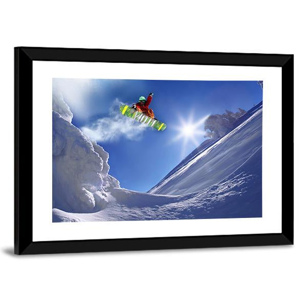 Snowboarder Jumping Against Blue Sky Canvas Wall Art-5 Horizontal-Gallery Wrap-22" x 12"-Tiaracle