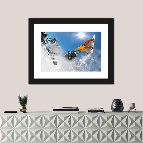Snowboarder Jumping Against Blue Sky Canvas Wall Art-5 Horizontal-Gallery Wrap-22" x 12"-Tiaracle