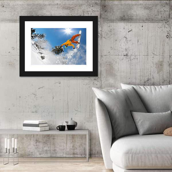 Snowboarder Jumping Against Blue Sky Canvas Wall Art-5 Horizontal-Gallery Wrap-22" x 12"-Tiaracle