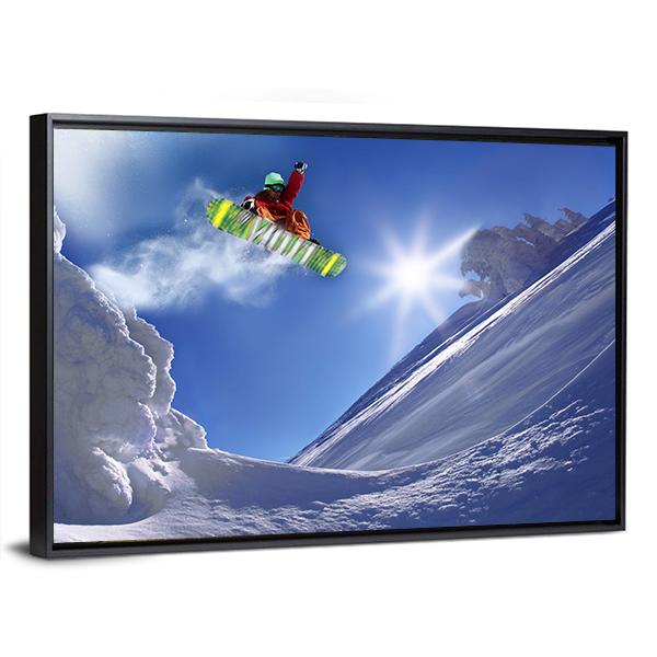 Snowboarder Jumping Against Blue Sky Canvas Wall Art-5 Horizontal-Gallery Wrap-22" x 12"-Tiaracle