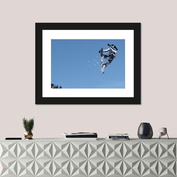 Snowboarder Jumping High At Lake Tahoe Resort Canvas Wall Art-1 Piece-Framed Print-20" x 16"-Tiaracle