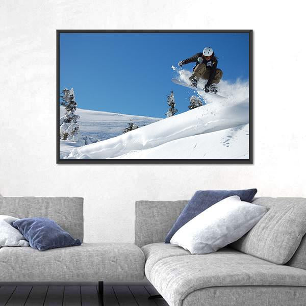 Snowboarder Jumping Motion Canvas Wall Art-5 Horizontal-Gallery Wrap-22" x 12"-Tiaracle