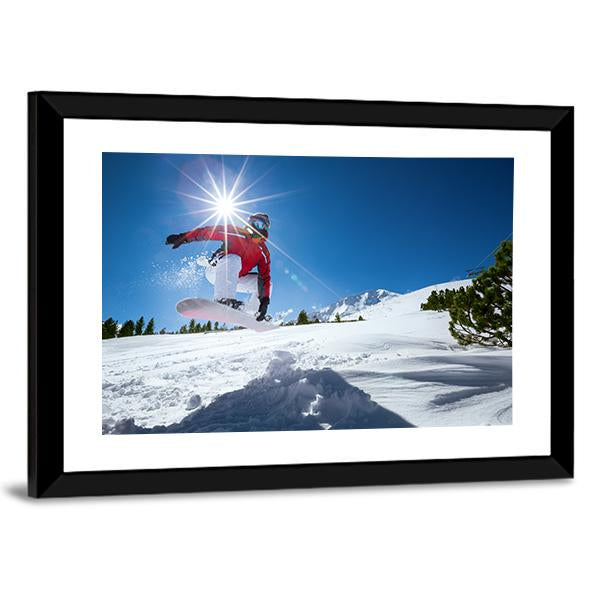 Snowboarder Taking A Jump In Fresh Snow Canvas Wall Art-5 Horizontal-Gallery Wrap-22&quot; x 12&quot;-Tiaracle