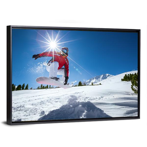 Snowboarder Taking A Jump In Fresh Snow Canvas Wall Art-5 Horizontal-Gallery Wrap-22&quot; x 12&quot;-Tiaracle