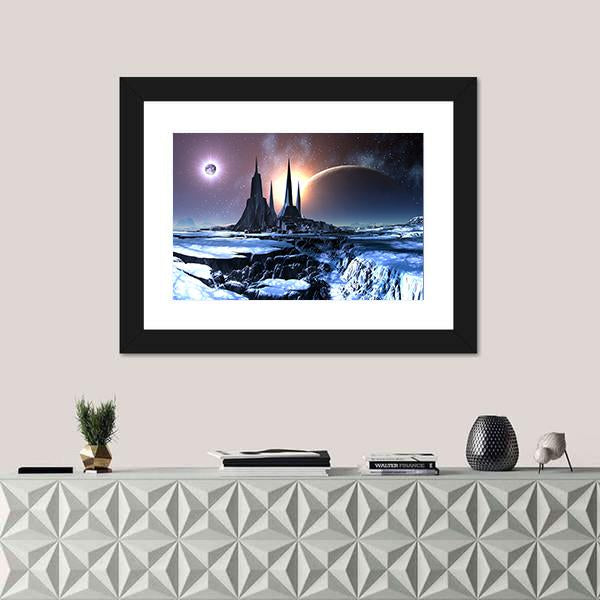 Snowy Alien Planet Canvas Wall Art-1 Piece-Framed Print-20" x 16"-Tiaracle