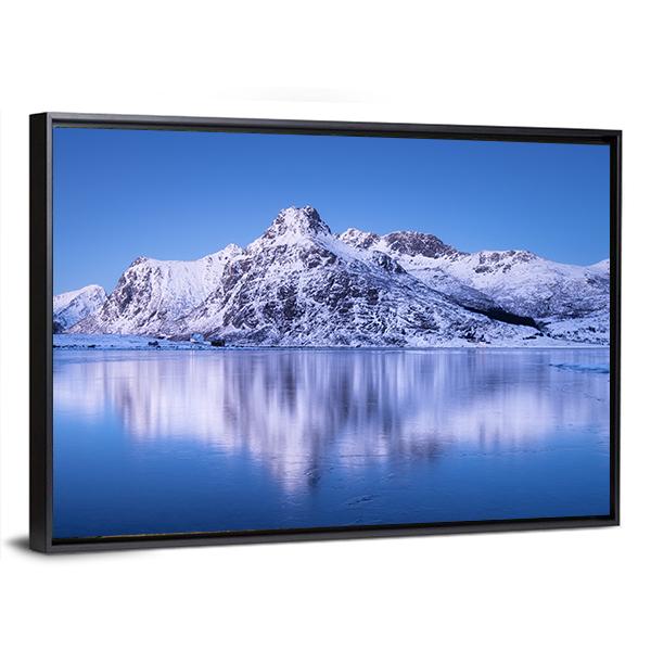 Snowy Mountain Reflection In Lake Canvas Wall Art-3 Horizontal-Gallery Wrap-25" x 16"-Tiaracle