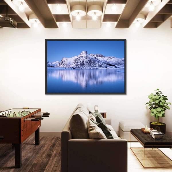 Snowy Mountain Reflection In Lake Canvas Wall Art-3 Horizontal-Gallery Wrap-25" x 16"-Tiaracle