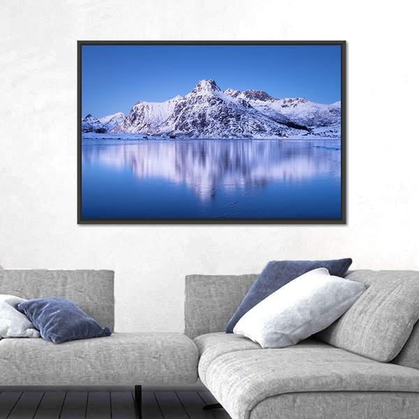 Snowy Mountain Reflection In Lake Canvas Wall Art-3 Horizontal-Gallery Wrap-25" x 16"-Tiaracle