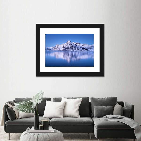 Snowy Mountain Reflection In Lake Canvas Wall Art-3 Horizontal-Gallery Wrap-25" x 16"-Tiaracle