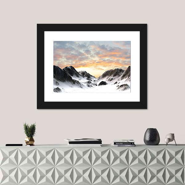 Snowy Mountains Peak Canvas Wall Art-1 Piece-Framed Print-20" x 16"-Tiaracle