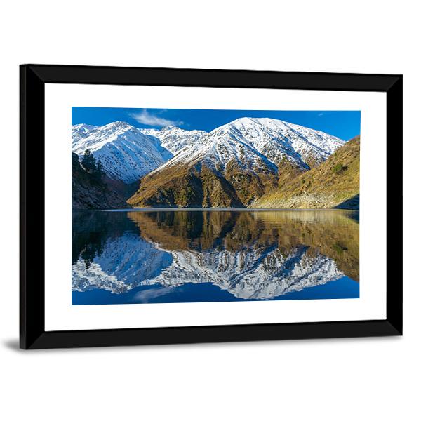 Snowy Peaks In A Mountain Lake Canvas Wall Art-3 Horizontal-Gallery Wrap-25" x 16"-Tiaracle