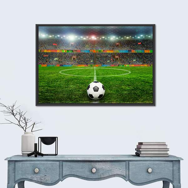 Soccer Ball In Stadium Canvas Wall Art-1 Piece-Floating Frame-36" x 24"-Tiaracle
