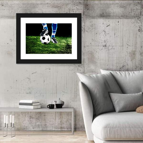 Soccer Ball & Player Feet Canvas Wall Art-5 Horizontal-Gallery Wrap-22" x 12"-Tiaracle