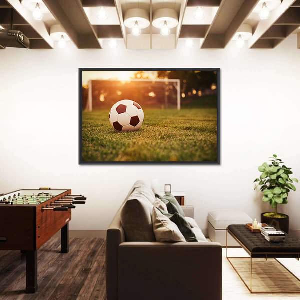 Soccer In Sunset Canvas Wall Art-1 Piece-Floating Frame-24" x 16"-Tiaracle