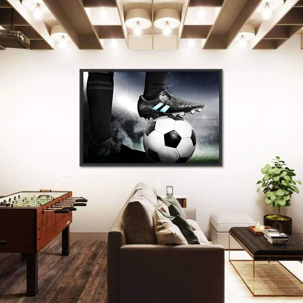 Soccer Player With Soccer Canvas Wall Art-1 Piece-Floating Frame-24&quot; x 16&quot;-Tiaracle