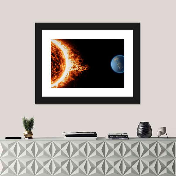 Solar Storm And Earth Canvas Wall Art-1 Piece-Framed Print-20" x 16"-Tiaracle