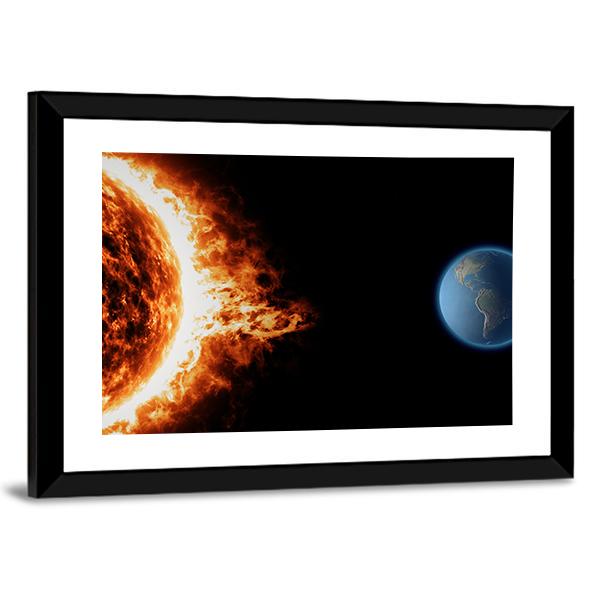 Solar Storm And Earth Canvas Wall Art-3 Horizontal-Gallery Wrap-25" x 16"-Tiaracle