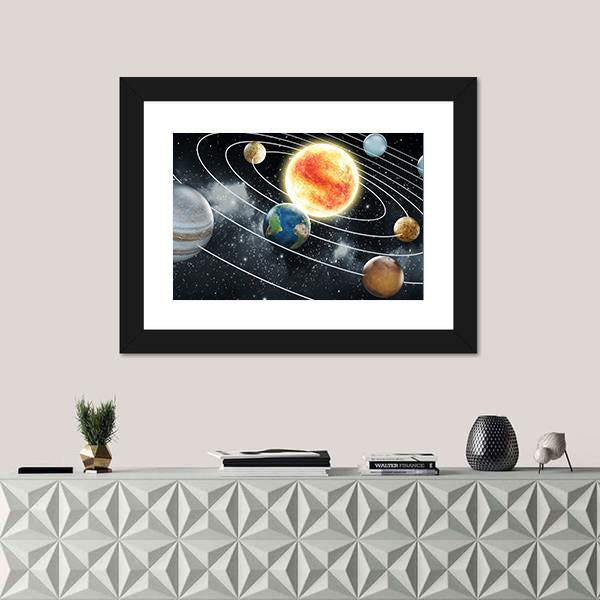 Solar System With Eight Planets Canvas Wall Art-1 Piece-Framed Print-20" x 16"-Tiaracle
