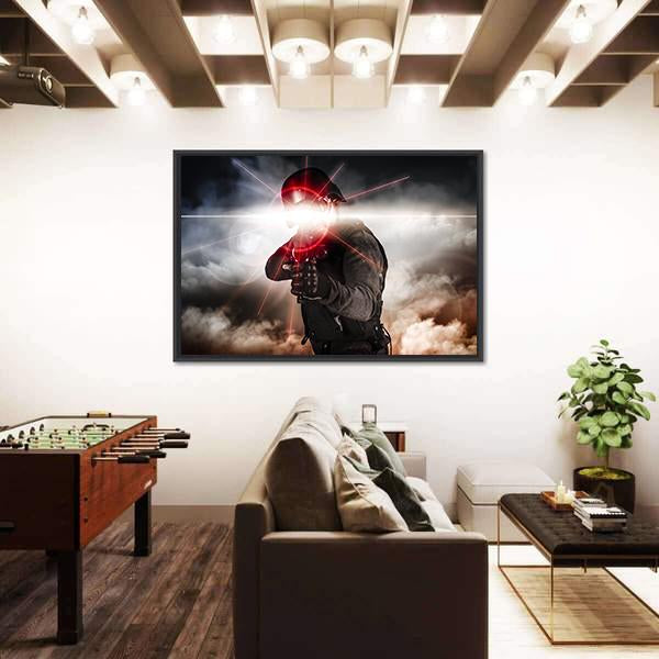 Soldier Aiming Assault Rifle Laser Sight Canvas Wall Art-1 Piece-Floating Frame-24" x 16"-Tiaracle