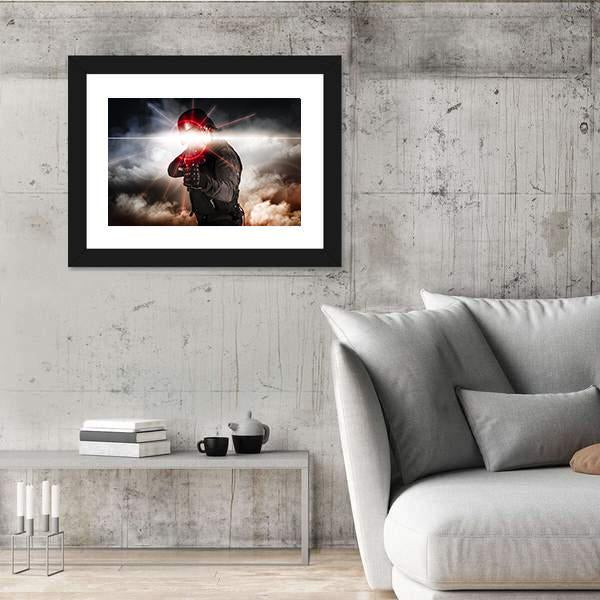 Soldier Aiming Assault Rifle Laser Sight Canvas Wall Art-5 Horizontal-Gallery Wrap-22" x 12"-Tiaracle
