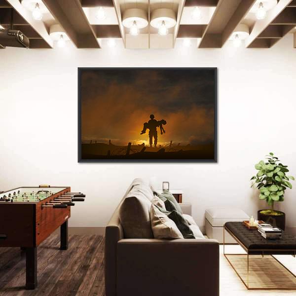 Soldier Carrying A Wounded Comrade Canvas Wall Art-1 Piece-Floating Frame-24" x 16"-Tiaracle