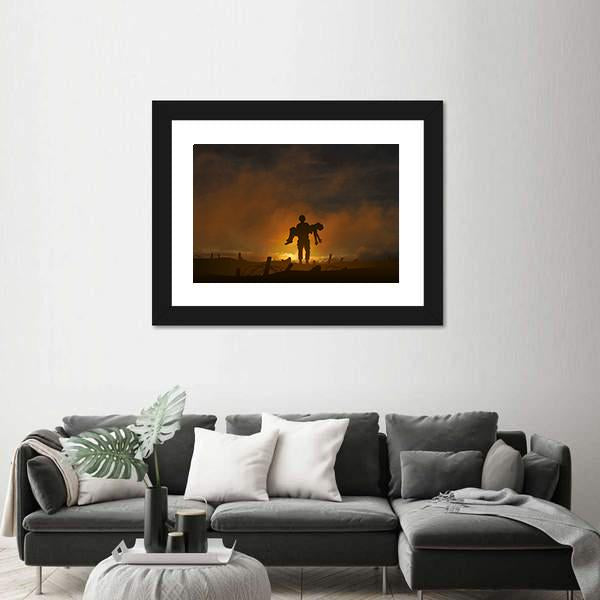 Soldier Carrying A Wounded Comrade Canvas Wall Art-1 Piece-Framed Print-20" x 16"-Tiaracle