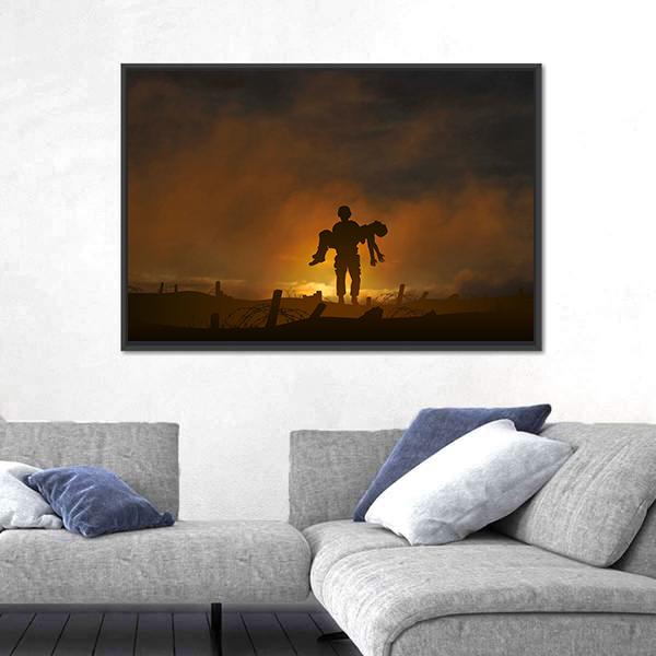 Soldier Carrying A Wounded Comrade Canvas Wall Art-5 Horizontal-Gallery Wrap-22" x 12"-Tiaracle