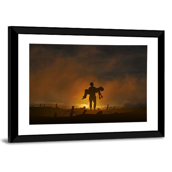 Soldier Carrying A Wounded Comrade Canvas Wall Art-5 Horizontal-Gallery Wrap-22" x 12"-Tiaracle