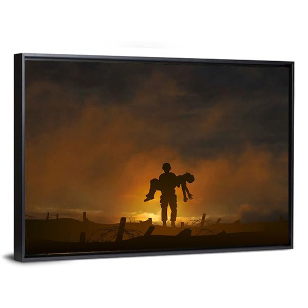Soldier Carrying A Wounded Comrade Canvas Wall Art-5 Horizontal-Gallery Wrap-22" x 12"-Tiaracle