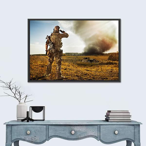 Soldier Watching Enemy Canvas Wall Art-1 Piece-Floating Frame-36" x 24"-Tiaracle
